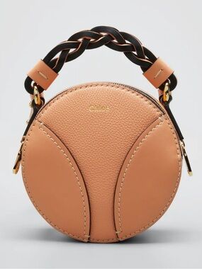 Chloé Light Brown Bloom Grained Calfskin Mini Round Daria Crossbody Bag